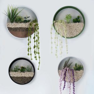 Decoratiune de perete metalica Northern Bayberry alb verde negru 30x30 cm si 25x25 cm cu flori artificiale si capac din sticla acrilica - imagine 3