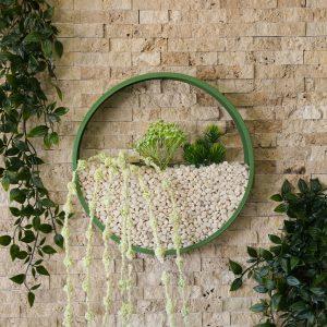 Decoratiune de perete metalica Northern Bayberry alb verde negru 30x30 cm si 25x25 cm cu flori artificiale si capac din sticla acrilica - imagine 4