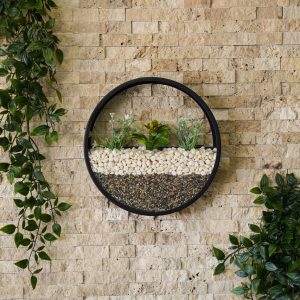 Decoratiune de perete metalica Northern Bayberry alb verde negru 30x30 cm si 25x25 cm cu flori artificiale si capac din sticla acrilica - imagine 6