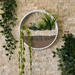 Decoratiune de perete metalica Northern Bayberry alb verde negru 30x30 cm si 25x25 cm cu flori artificiale si capac din sticla acrilica - imagine 7