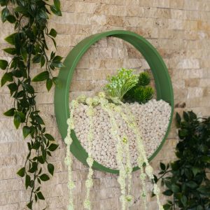 Decoratiune de perete metalica Northern Bayberry alb verde negru 30x30 cm si 25x25 cm cu flori artificiale si capac din sticla acrilica - imagine 8