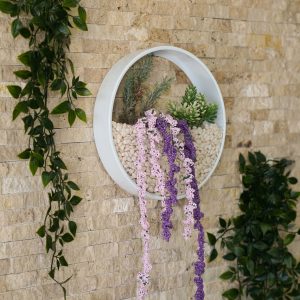 Decoratiune de perete metalica Northern Bayberry alb verde negru 30x30 cm si 25x25 cm cu flori artificiale si capac din sticla acrilica - imagine 9