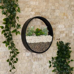 Decoratiune de perete metalica Northern Bayberry alb verde negru 30x30 cm si 25x25 cm cu flori artificiale si capac din sticla acrilica - imagine 10