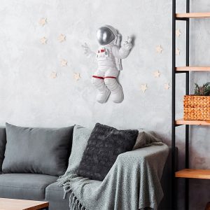 Decoratiune Peace Sign Astronaut 35x47x10 cm Poliester Alb Gri - imagine 3
