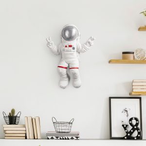 Decoratiune Peace Sign Astronaut 35x47x10 cm Poliester Alb Gri - imagine 5