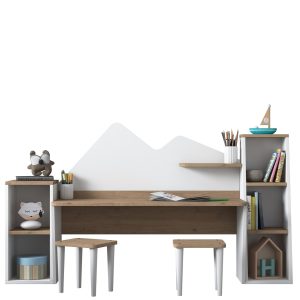 Birou pentru copii Wren DL101 alb/nuc 120 x 52 x 45 cm pal melaminat cu rafturi ajustabile - imagine 9