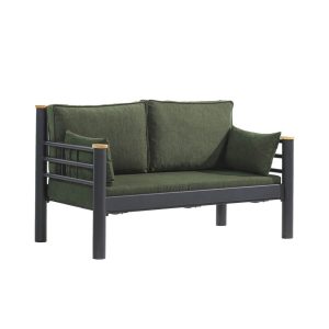 Canapea de gradina cu 2 locuri Heaven Kappis 155x86x80 cm Negru Verde Metal Chenila Poliester Bumbac - imagine 3