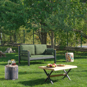 Canapea de gradina cu 2 locuri Heaven Kappis 155x86x80 cm Negru Verde Metal Chenila Poliester Bumbac