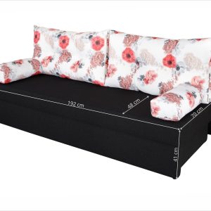 Canapea extensibila Alfi Anthracite 192x80x77 cm cu lada de depozitare si perne imprimeu Roses Flower, confortabila si moderna - imagine 4
