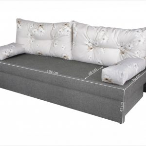 Canapea extensibilă Alfi Grey 192x80x77 cm cu ladă de depozitare și perne Daisies Flower, confortabilă și elegantă pentru living - imagine 3