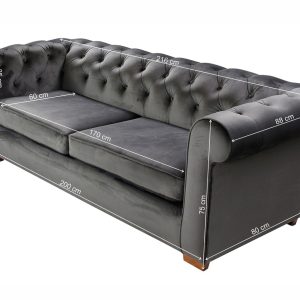 Canapea extensibila Oxford Chesterfield 3 locuri 88x216x75 cm Antracit material textil elegant si confortabil - imagine 4