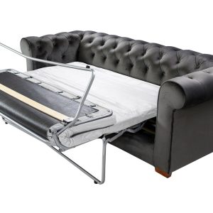 Canapea extensibila Oxford Chesterfield 3 locuri 88x216x75 cm Antracit material textil elegant si confortabil - imagine 13