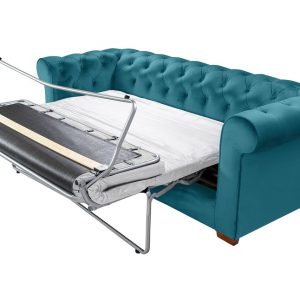 Canapea extensibila Oxford Chesterfield 3 locuri 88x216x75 cm Azur material textil eleganta si confortabila - imagine 13