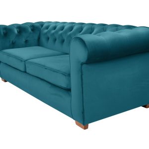 Canapea extensibila Oxford Chesterfield 3 locuri 88x216x75 cm Azur material textil eleganta si confortabila - imagine 3