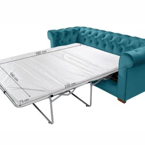 Canapea extensibila Oxford Chesterfield 3 locuri 88x216x75 cm Azur material textil eleganta si confortabila - imagine 5
