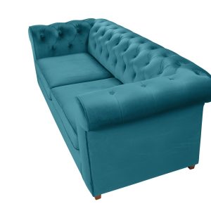 Canapea extensibila Oxford Chesterfield 3 locuri 88x216x75 cm Azur material textil eleganta si confortabila - imagine 6