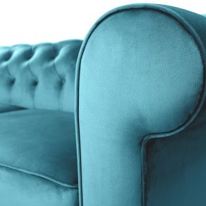 Canapea extensibila Oxford Chesterfield 3 locuri 88x216x75 cm Azur material textil eleganta si confortabila - imagine 7