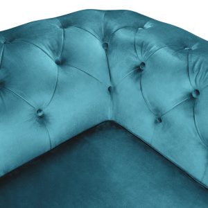 Canapea extensibila Oxford Chesterfield 3 locuri 88x216x75 cm Azur material textil eleganta si confortabila - imagine 9