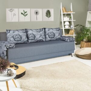 Canapea Extensibilă Roma Grey Flower 205x90 cm cu Lada de Depozitare, Design Modern și Confortabil - imagine 1