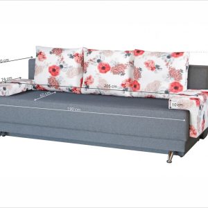 Canapea Extensibilă Roma Gri cu Flori, 205x90x86 cm, cu Ladă de Depozitare, Design Modern și Confortabil - imagine 4