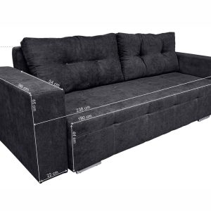 Canapea extensibilă Venice 238x96x80 cm Graphite cu ladă de depozitare din lemn și PAL - imagine 3