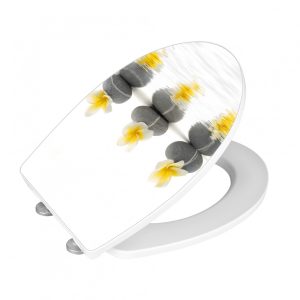 Capac Toaletă Duroplast Multicolor Stones with Flowers Acrylic 45 x 38.8 cm cu Sistem Easy-Close pentru Baie - imagine 3