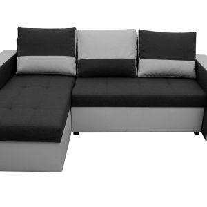Coltar extensibil Madrid 226x145 cm gri/negru cu 2 lazi depozitare, reversibil, textil si piele ecologica - imagine 7