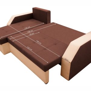 Coltar extensibil Madrid 226x145 cm reversibil maro/bej cu 2 lazi depozitare, material textil si piele ecologica - imagine 3