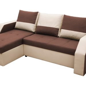 Coltar extensibil Madrid 226x145 cm reversibil maro/bej cu 2 lazi depozitare, material textil si piele ecologica - imagine 4