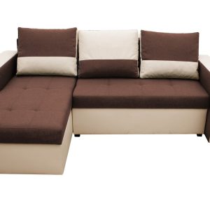 Coltar extensibil Madrid 226x145 cm reversibil maro/bej cu 2 lazi depozitare, material textil si piele ecologica - imagine 7