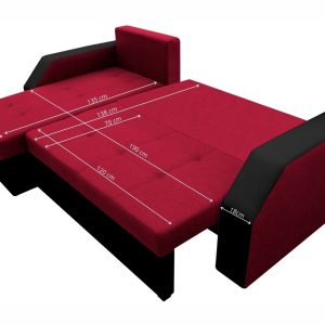 Coltar extensibil Madrid 226x145 cm rosu/negru cu 2 lazi depozitare, reversibil, confortabil pentru camera de zi sau dormitor - imagine 3