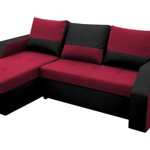 Coltar extensibil Madrid 226x145 cm rosu/negru cu 2 lazi depozitare, reversibil, confortabil pentru camera de zi sau dormitor - imagine 4