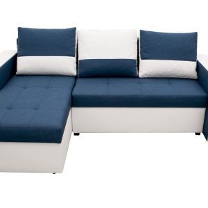 Coltar extensibil Madrid 226x145x79 cm alb/albastru petrol cu 2 lazi depozitare, reversibil, material textil si piele ecologica - imagine 5