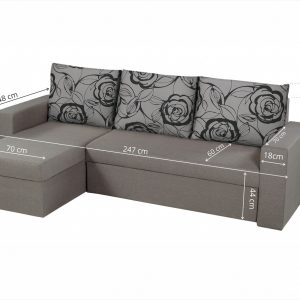 Coltar extensibil reversibil Oslo Grey 247x148 cm cu lada de depozitare si perne incluse, material textil si structura din lemn - imagine 4