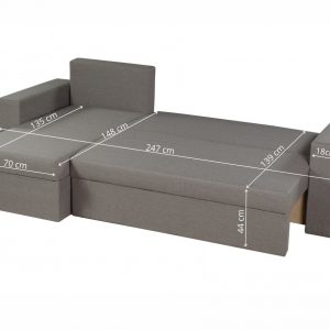 Coltar extensibil reversibil Oslo Grey 247x148 cm cu lada de depozitare si perne incluse, material textil si structura din lemn - imagine 5