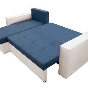 Coltar extensibil Toledo 226x145 cm alb/albastru petrol cu 2 lazi depozitare, reversibil, material textil si piele ecologica - imagine 11