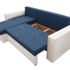 Coltar extensibil Toledo 226x145 cm alb/albastru petrol cu 2 lazi depozitare, reversibil, material textil si piele ecologica - imagine 12