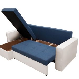 Coltar extensibil Toledo 226x145 cm alb/albastru petrol cu 2 lazi depozitare, reversibil, material textil si piele ecologica - imagine 13