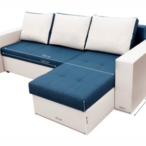 Coltar extensibil Toledo 226x145 cm alb/albastru petrol cu 2 lazi depozitare, reversibil, material textil si piele ecologica - imagine 3