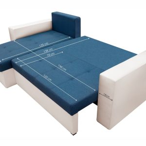 Coltar extensibil Toledo 226x145 cm alb/albastru petrol cu 2 lazi depozitare, reversibil, material textil si piele ecologica - imagine 4