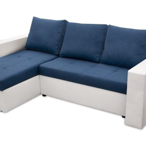 Coltar extensibil Toledo 226x145 cm alb/albastru petrol cu 2 lazi depozitare, reversibil, material textil si piele ecologica - imagine 5