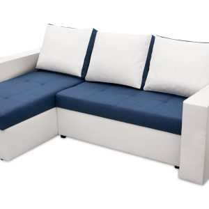 Coltar extensibil Toledo 226x145 cm alb/albastru petrol cu 2 lazi depozitare, reversibil, material textil si piele ecologica - imagine 6