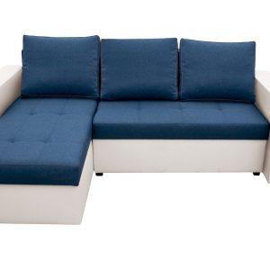 Coltar extensibil Toledo 226x145 cm alb/albastru petrol cu 2 lazi depozitare, reversibil, material textil si piele ecologica - imagine 7