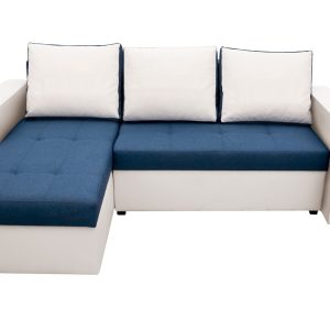 Coltar extensibil Toledo 226x145 cm alb/albastru petrol cu 2 lazi depozitare, reversibil, material textil si piele ecologica - imagine 8