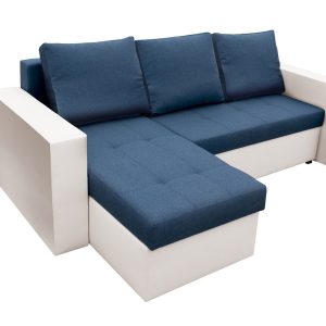 Coltar extensibil Toledo 226x145 cm alb/albastru petrol cu 2 lazi depozitare, reversibil, material textil si piele ecologica - imagine 9