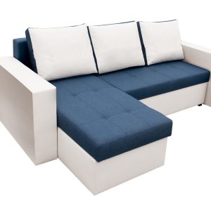 Coltar extensibil Toledo 226x145 cm alb/albastru petrol cu 2 lazi depozitare, reversibil, material textil si piele ecologica - imagine 10