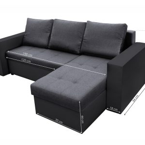 Coltar extensibil Toledo 226x145 cm gri inchis antracit cu 2 lazi depozitare reversibil, material textil si piele ecologica - imagine 2