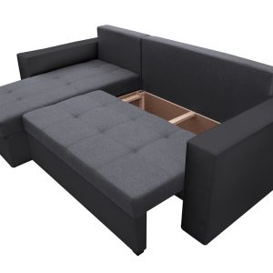 Coltar extensibil Toledo 226x145 cm gri inchis antracit cu 2 lazi depozitare reversibil, material textil si piele ecologica - imagine 11