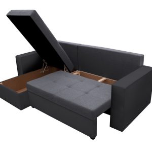 Coltar extensibil Toledo 226x145 cm gri inchis antracit cu 2 lazi depozitare reversibil, material textil si piele ecologica - imagine 12