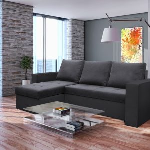 Coltar extensibil Toledo 226x145 cm gri inchis antracit cu 2 lazi depozitare reversibil, material textil si piele ecologica - imagine 13